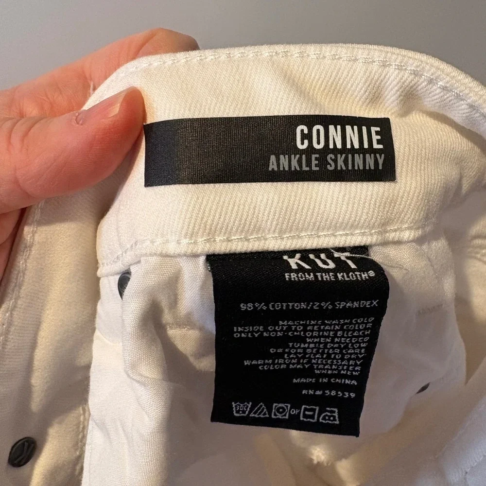Kut From The Kloth‎ Connie Ankle Skinny Jeans White Women's Size 10 Frayed Hem